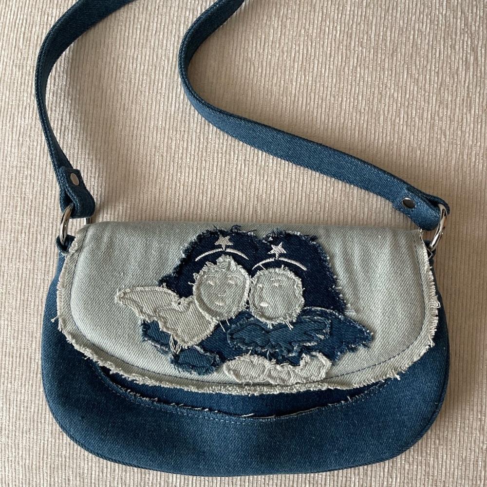 FIORUCCI Blue Denim Shoulder Bag with Zipper Closure